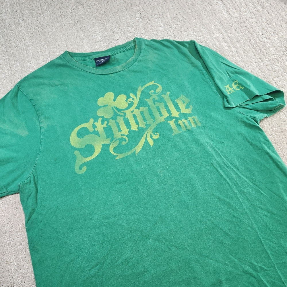 Vintage American Eagle‎ Shirt Men Medium Single Stitch Y2K 90s Green St Patrick